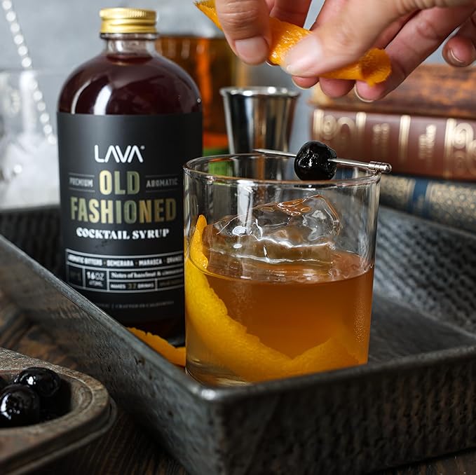 LAVA Premium Aromatic Old Fashioned Cocktail Syrup 16oz Makes 32 Cocktails Made with Aromatic Bitters Demerara Marasca Cherry Orange Zest Hazelnut and Cinnamon. Ready to Use. Just Add Whiskey.