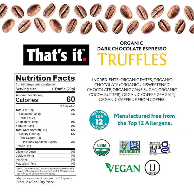 That’s it. Organic Dark Chocolate Espresso Truffles 18-Pack | 1 Truffle = 1 Espresso Shot | Vegan Gluten-Free Allergy-Friendly | Grab-and-Go Energy Snack