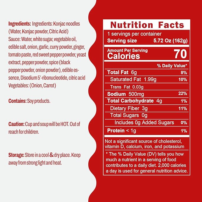 Hethstia Konjac Noodles Red Curry Soup Cups – 6-Pack Shirataki Angel Hair Pasta Low Carb (4g) Instant Konjac Spicy Red Curry Broth Gluten-Free Low Sugar Low Fat Healthy Asian Ramen