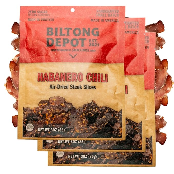 Biltong Depot Habanero Chili Biltong Slices Bundle - 3oz (3 Pack) | Air-Dried Beef Jerky Snack | Spicy Flavor| High Protein | Zero Sugar | Keto &amp Paleo Friendly | Gluten Free | No Artificial Prese