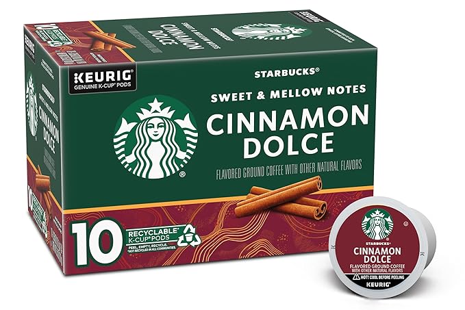Starbucks Flavored Coffee Genuine K-Cup Pods Cinnamon Dolce Flavored with Sweet and Mellow Notes Recyclable Pods 10 Count Pods in Each (Pack of 4)