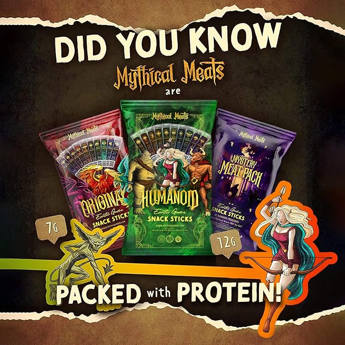 Mythical Meats Humanoid Exotic Game &amp Beef Sticks - Individually Wrapped Beef Jerky Sticks - Keto Friendly High Protein Meat Snack for Adults and Kids - Variety Pack of 10 Meat Sticks