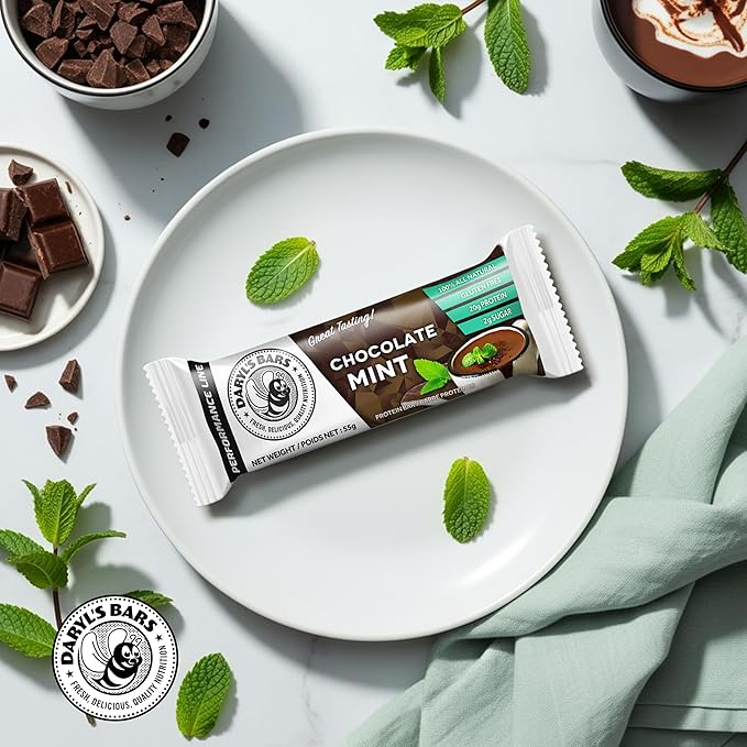Daryl's Bars Chocolate Mint On the Go Whey Protein Bars Gluten Free Low Sugar 20gr of Protein Snack Meal Replacement Pack of 1