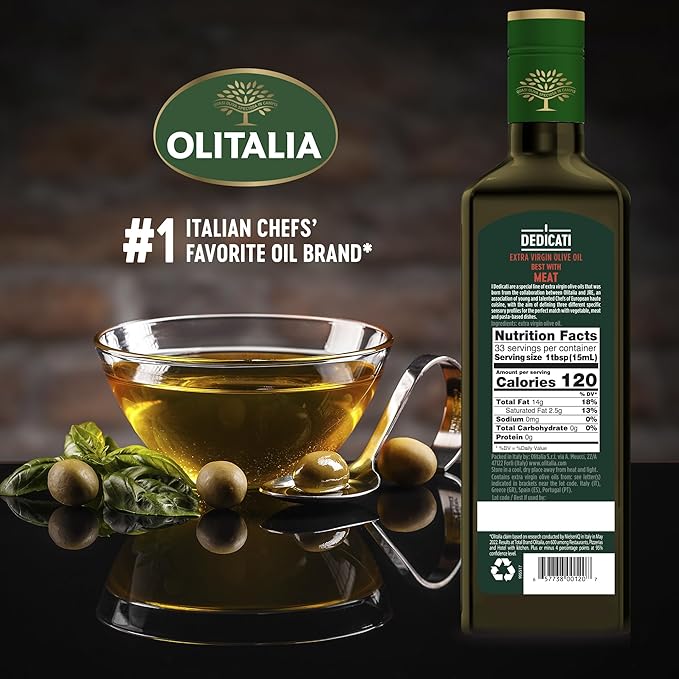 Olitalia Extra Virgin Olive Oil – Meat Flavor Booster (3 Pack) – EVOO Polyfenol – Extracted and Bottled in Italy - Dressing and Marinate – Organic Cold Pressed