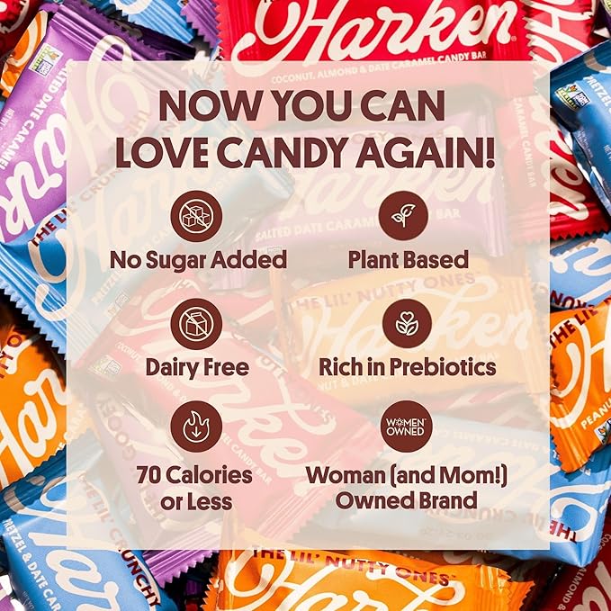 Harken Sweets Lil’ Ones Variety Pack Mini Oat Milk Chocolate Candy Bars Sweetened with Dates No Sugar Added High Fiber Snack Dairy Free Lower Calorie Plant-Based 4 Pouches (20 Bars)