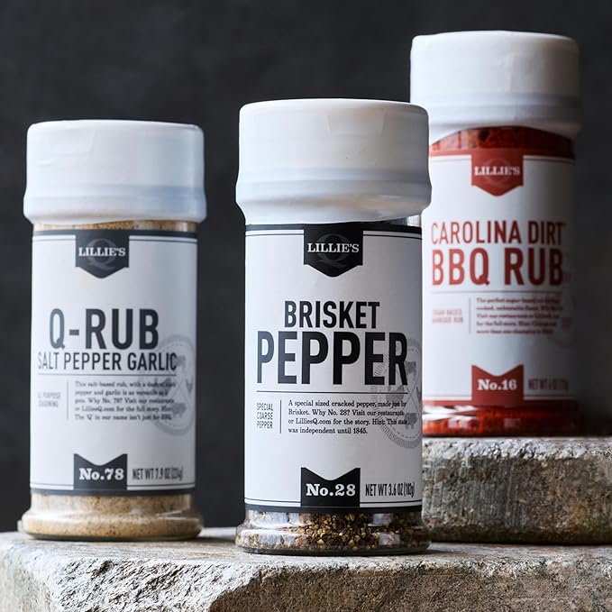 Lillie’s Q - Rub Trio BBQ Rub Sampler Barbeque Rubs &amp Spices Rub Seasoning Set Includes Carolina Dirt (6 oz) Q-Rub (7.9 oz) &amp Brisket Pepper (3.6 oz) | 3-Pack
