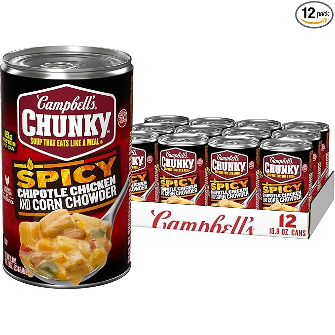 Campbell’s Chunky Soup Chipotle Chicken Corn Chowder Soup 18.8 oz Can (Pack of 12)
