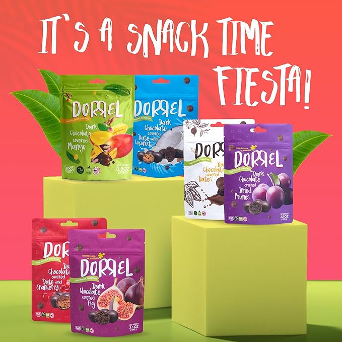 DORREL - Belgian Dark Chocolate Covered Mango Slices High Energy Vegan Choco Snack Delicious Kosher &amp Non-GMO Pack of 1 Dark Chocolate Fruit Bites 8.8 oz / 250 g Ea