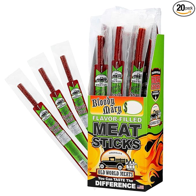 Old World Meats Meat Sticks 110 Calories Keto Low Carb 1g Sugar Fuelings 20 Pack 1 ounce sticks (Bloody Mary)