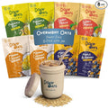 Dozy Oats Overnight Oatmeal Packets Fruity Faves Variety Box with Rolled Oats Chia Seeds Date Powder and Dried Fruit. Gluten-Free Natural Source of Protein and Fiber 8-Pack and Jar