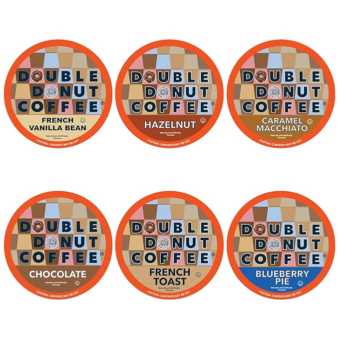 Flavored Coffee Variety Pack with Recyclable Single Serve Flavored Coffee Pods for Keurig K Cups Coffee Makers from Double Donut Coffee 72 Count