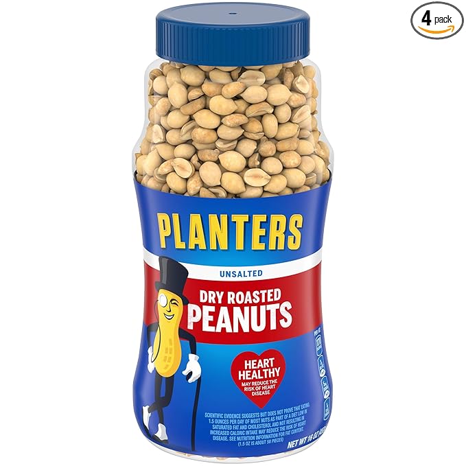 Planters Unsalted Dry Roasted Peanuts 16 Ounce (4 Pack)