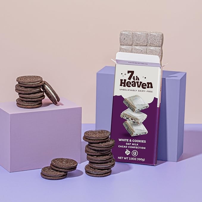 7th Heaven Vegan Oat Milk Chocolate Bars: White &amp Cookies - (3.5 oz - 4 Pack) Healthy Chocolate Perfect Valentines Gift For Your Loved Ones 100% Dairy Free Non GMO Kosher Parve Cruelty Free