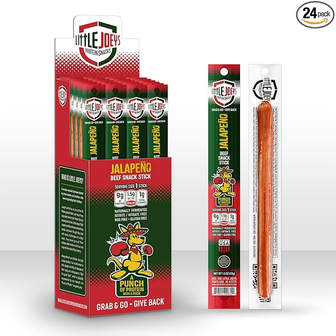 Little Joeys Jalapeno Beef Snack Sticks – 24 Count Box – High Protein Meat Snacks for Adults &amp Kids – Keto Friendly Low Carb Gluten Free No Nitrates or MSG – Shelf Stable Beef Jerky Sticks – Ma