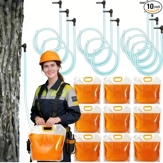 Maple Syrup Starter Kit &amp Maple Tree Tapping Kit - 10 Sets Complete System with Corrosion-Resistant Spiles 3.28ft Tubing &amp 5L Bags | High-Yield Harvesting