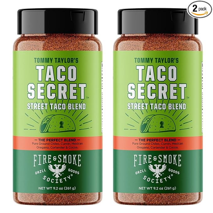 Fire &amp Smoke Society Taco Secret Taco Seasoning Mix | XL Bottles | Fajita Seasoning Mix Carnitas Meat Mexican Spice Blend | 9.2 oz (2-Pack)