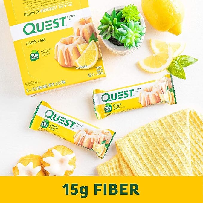 Quest Nutrition Protein Bar Oatmeal Choco Chip. Low Carb Meal Replacement Bar with 20 + Grams of Protein. High Fiber Gluten-Free (24 Count) (Lemon Cake)