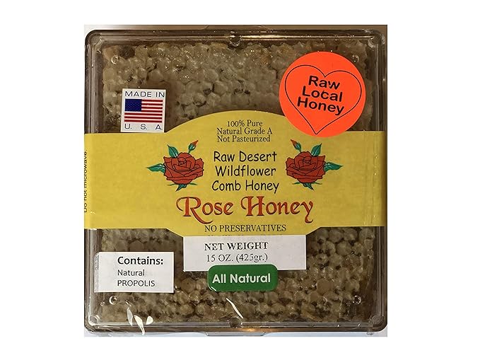 California Raw Desert Wildflower Comb Rose Honey w/PROPOLIS Honeycomb Square Box 12 Oz. Pure 100% Natural | Gift Wrapped
