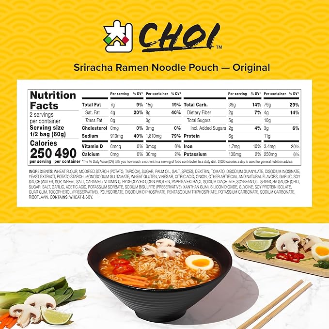 CHOI Sriracha Ramen Noodle Soup Orignal - Pouch 4.23 oz. (120g) Case of 20