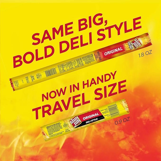 Slim Jim Monster Shortboi Smoked Meat Sticks Deli Style Original Flavor 7g Protein Per Stick Snack Size Easter Basket Stuffer for Men 0.9 oz. (24 Count)