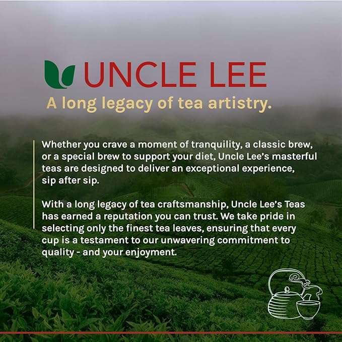 Uncle Lee's Organic Green Tea Bags 4-Pack 106-Count Super Packs – Bright &amp Refreshing Lightly Caffeinated Bulk Tea for Home Office Camping