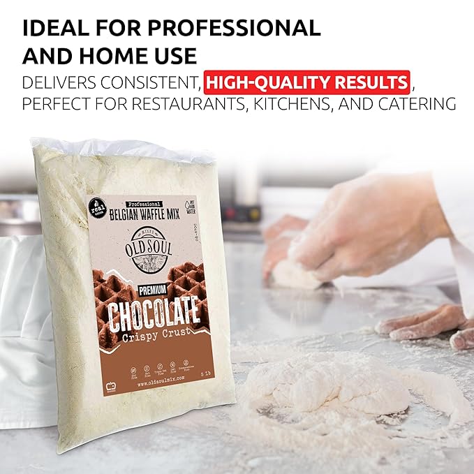 OldSoul Professional Belgian Waffle Mix | 30 Lbs | Crispy | Chocolate Flavour | 168 Waffles (30 Lbs Traditional)