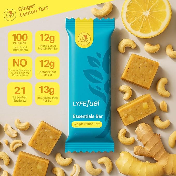 LyfeFuel Essential High Protein Bars | Meal Replacement Vegan 12g Plant-Based Low Carb Protein Bars for Intermittent Fasting - High Fiber MCT Oil 21 Organic Vitamins &amp No Sugar | 10 Servings |