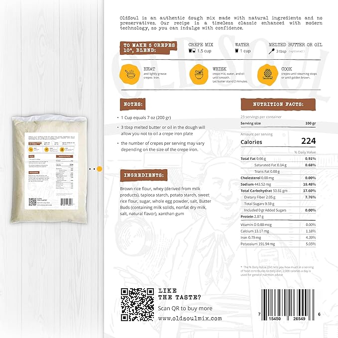 OldSoul Professional Crepe Mix | Dough Mix | Vanilla Flavour | 30 Lbs | 216 Crepes (30 Lbs Gluten Free &amp Vegan)