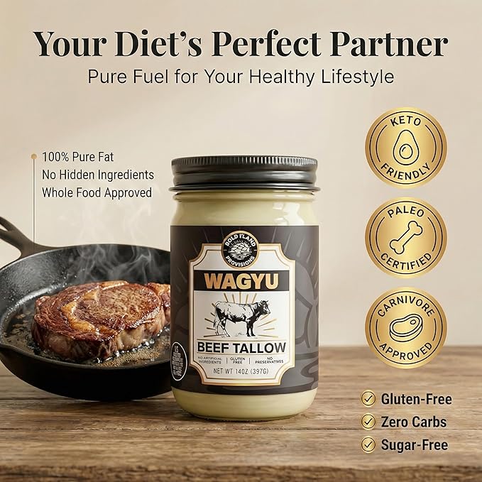 100% Pure Wagyu Beef Tallow for Cooking – Excellent for Searing Steaks - Keto and Paleo Diet Friendly – Perfect for Whole 30 – Carnivore Diet – Gluten Free Protein Snacks for Adults - 14 Ounces