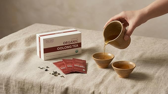 Organic Oolong Tea USDA Certified Single Serve Loose Leaf Low Caffeine Natural Energy (32-Pack)