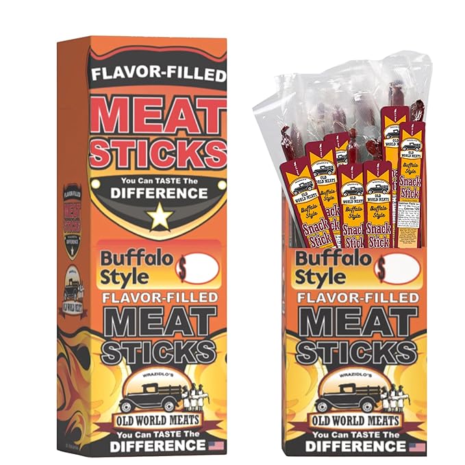 Old World Meats Meat Sticks 110 Calories Keto Low Carb 1g Sugar Fuelings 20 Pack 1 ounce sticks (Buffalo Wing Style)
