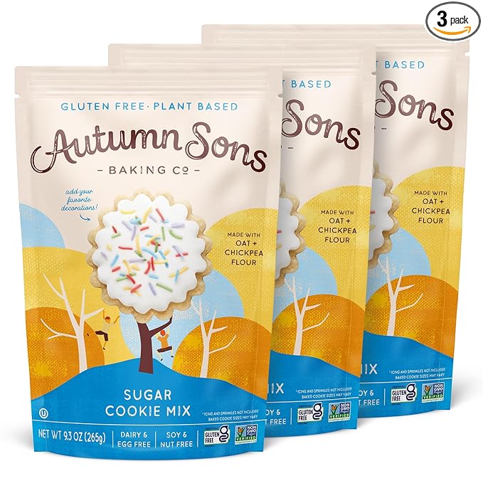 Autumn Sons Baking Co. Gluten Free Sugar Cookie Mix. Vegan Plant Based Baking Mix. Top 9 Allergen Free. Dairy Free Nut Free Soy Free Non GMO 9.3 oz (Pack of 3)
