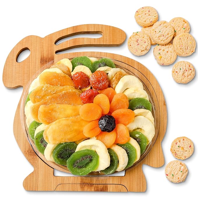 Easter Gift Basket Healthy Assorted Dried Fruit and Shortbread Cookies Natural Snack Gift Food Tray Office Men Woman Him Her Kids Children Families Bonnie and Pop