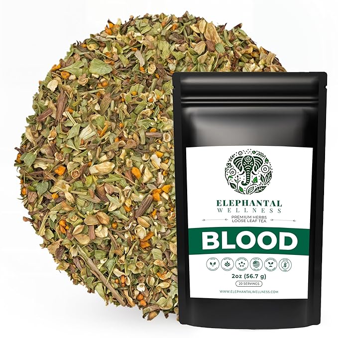 Elephantal Wellness Blood Herbal Tea – Herbal Loose Leaf Tea for Circulation &amp Internal Cleansing Support with Burdock Dandelion Nettle &amp Hawthorn – Caffeine-Free Wellness Tea 2oz 20 Servi