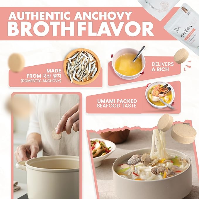 Premium Korean Anchovy Soup Tablets - 4g x 20 Pack | Natural Broth Base Seafood Unami Flavor | Perfect for Soups Stews Rice &amp Noodles Dishes