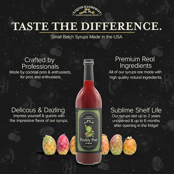 Liquid Alchemist Prickly Pear Syrup for Cocktails - Real Ingredients Make our Mixer Perfect for a Summer Cocktail and Margarita Mix - Vegan &amp Non-GMO (25.4 oz)