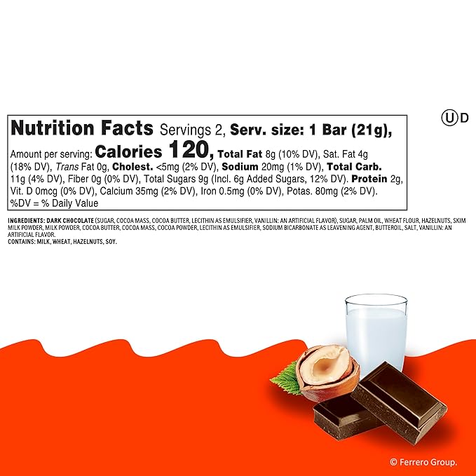 Kinder Bueno Dark Chocolate Bars with Creamy Hazelnut Filling Bulk 30 Count Chocolate Candy Bars for Game Day Football Party Supplies Snacks for Adults 2 Per Pack 1.5 oz Per Pack