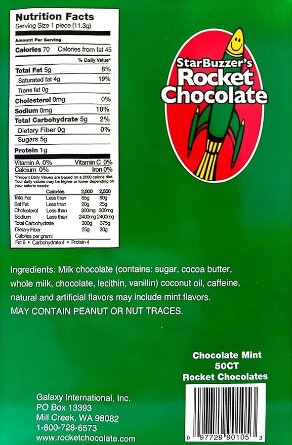 Rocket Chocolate Milk Chocolate Mint Flavored Caffeinated Chocolate Truffles 50 count Mini