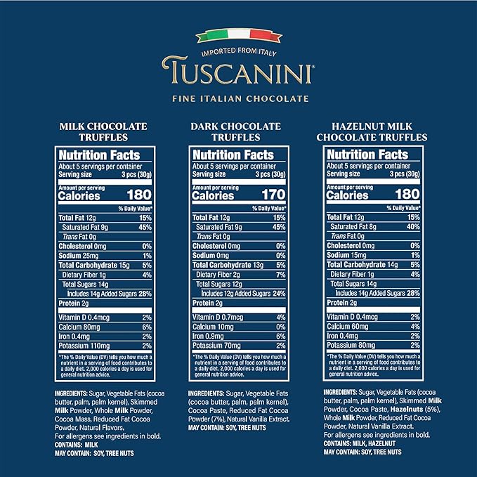 Tuscanini Fine Italian Chocolate Truffles Gift Box (15 Truffles) | Assorted Milk Dark &amp Hazelnut Milk Truffles | Imported from Italy | Ready-to-Gift | Perfect for Valentines | Kosher (including P