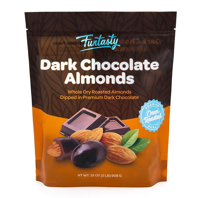 Dark Chocolate Almonds - 2 Pound Bulk Pack - Whole Dry Roasted Dark Chocolate Covered Almonds - Candy for Office Buffets Snacking &amp Gifting - Classic Coated Nuts