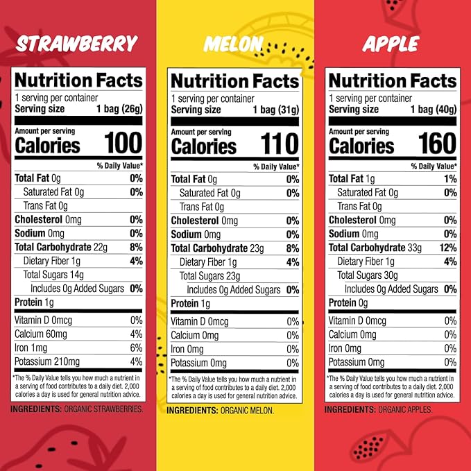 Made In Nature Organic Puffed Fruit Variety Pack 1.1 Ounce Bag (Pack of 4) - Includes 2 Strawberry 1 Apple 1 Melon