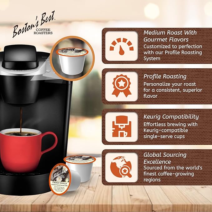 Boston’s Best - French Vanilla Medium Roast Gourmet Coffee Delicious Flavored Compatible with Keurig Coffee Maker 1 Count (144 Single Serve Cups)