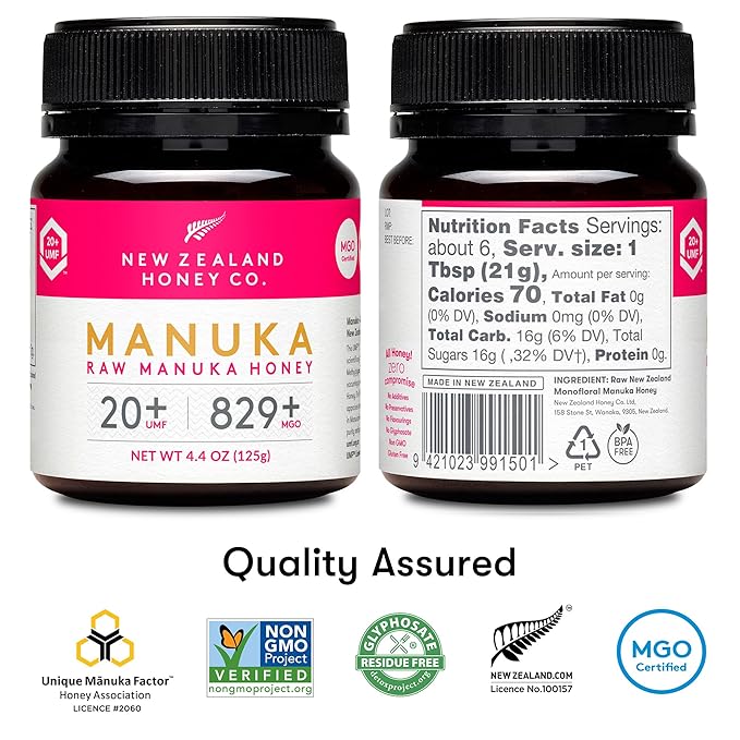 New Zealand Honey Co. Raw Manuka Honey UMF 20+ / MGO 829+ | UMF Certified | 4.4oz | Medical Grade Raw Honey
