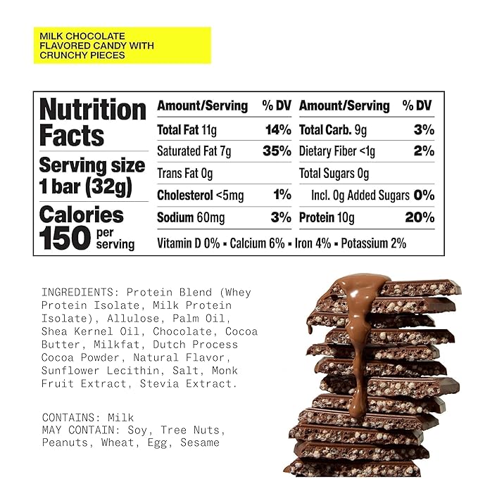 Hormbles Chormbles Protein Candy Bars Classic Milk 10g Protein 0g Sugar 150 Calories Milk Chocolate Candy With Crunchy Pieces Sugar Free Snacks or Dessert 1.13 Oz 12 Pack