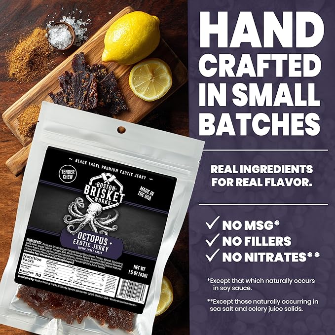 OCTOPUS JERKY – 100% Octopus Meat - Exotic Wild Game Snack