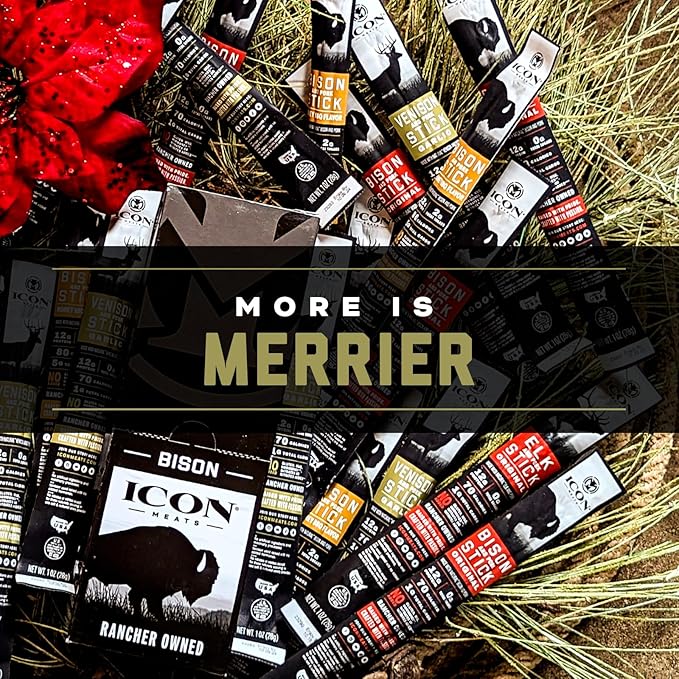 ICON Meats Venison and Pork Snack Sticks Garlic Flavor 24 Pack High Protein Snacks Sugar Free Natural Jerky Meat Sticks Gluten Free USDA Inspected Made in the USA Gifts for Him