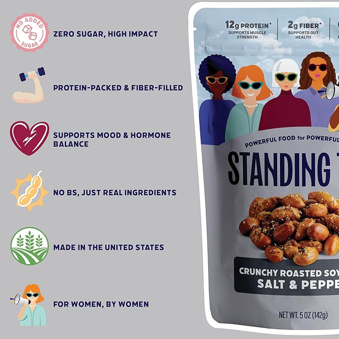 Standing Tall Roasted Soybean – Salt &amp Pepper – 12g protein 2g fiber 0g sugar Plant-Based Vegan Snack Gluten-Free Non-GMO 3 Count Variety Pack 5oz Each (Salt &amp Pepper)