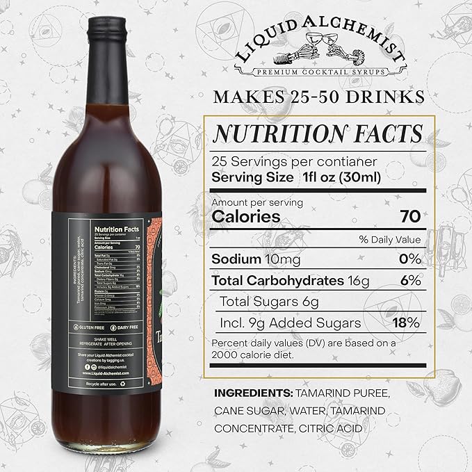 Liquid Alchemist Tamarind Syrup for Cocktails - Real Ingredients Make our Tamarindo Syrup the Perfect Spicy Margarita Mix - Made Fresh with All Natural Tamarind Concentrate (25.4 oz)