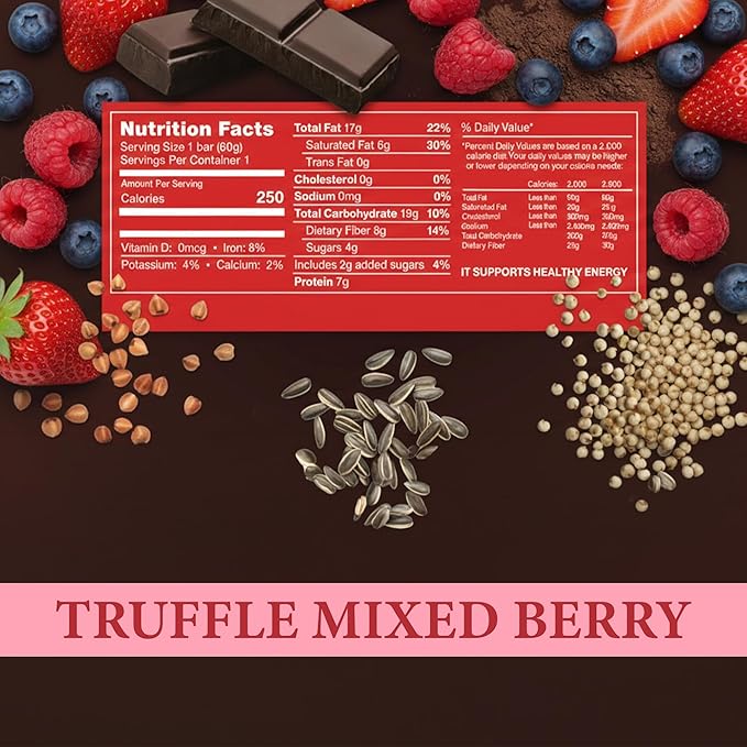Rawmantic Dark Chocolate Berry Truffle (12 Mini Bars x 25g) – Blend of Dark Raw Chocolate Mixed Berries Pea Protein &amp More No Artificial Flavors Plant-Based Non-GMO &amp Kosher Guilt-Free S