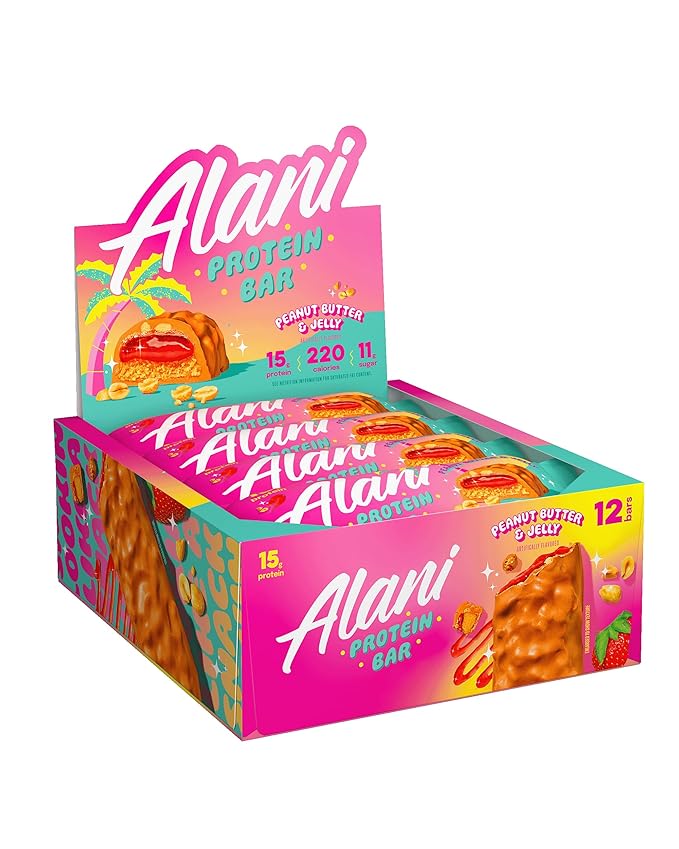 Alani Nu Protein Bars PEANUT BUTTER &amp JELLY | High Protein Gluten-Free Bars | 16g Protein | Low-Sugar (11G) Low-Carb Healthy Snacks | 12 Individually Wrapped Bars
